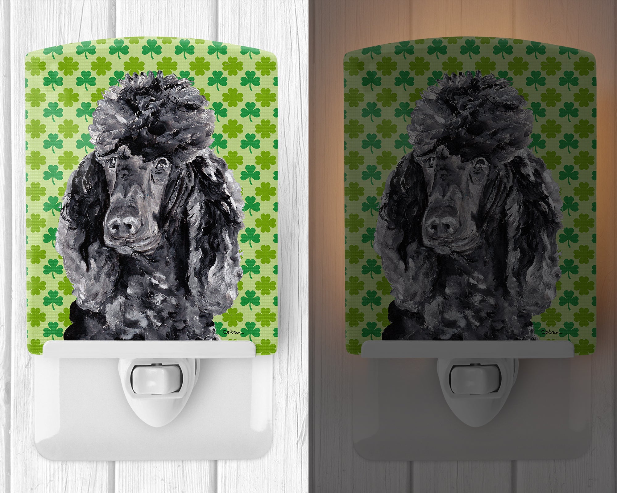 Black Standard Poodle Lucky Shamrock St. Patrick's Day Ceramic Night Light SC9722CNL - the-store.com