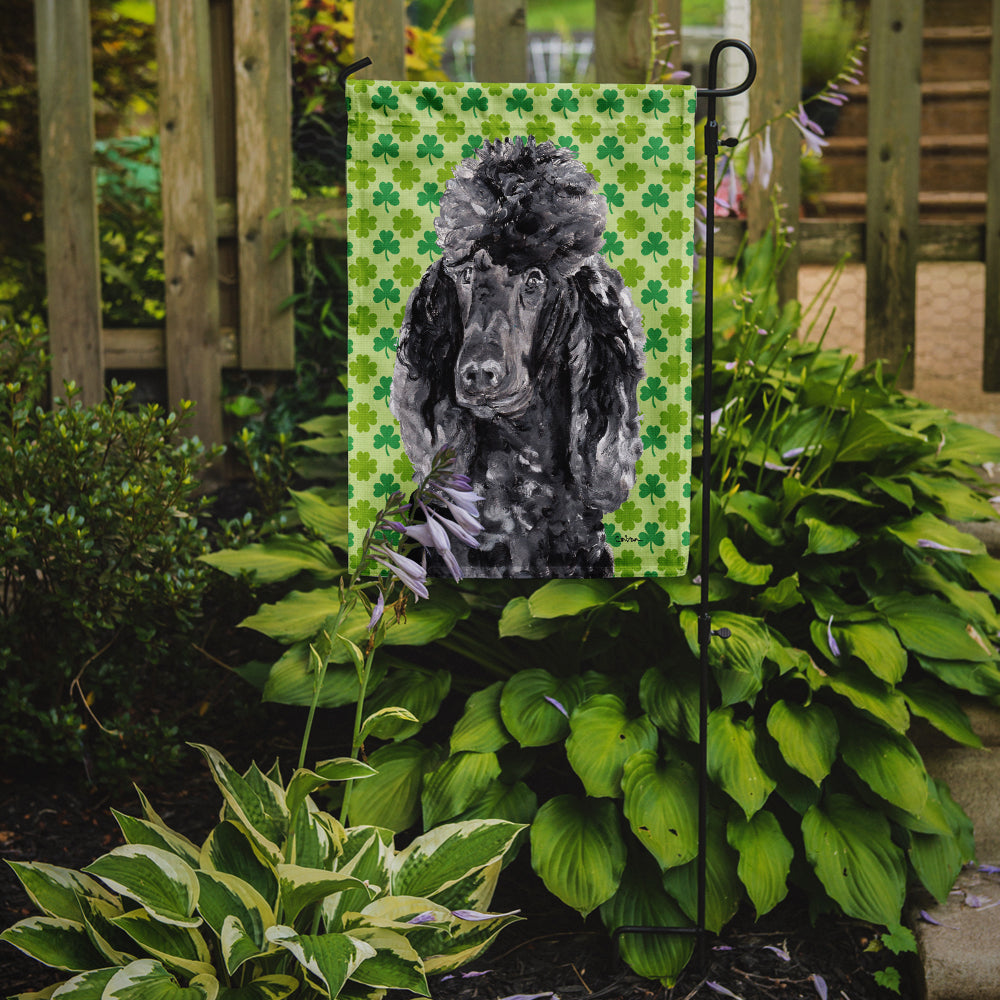 Black Standard Poodle Lucky Shamrock St. Patrick's Day Flag Garden Size SC9722GF  the-store.com.