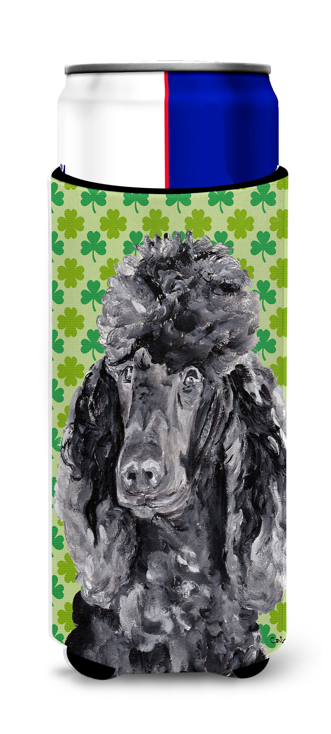 Black Standard Poodle Lucky Shamrock St. Patrick&#39;s Day Ultra Beverage Insulators for slim cans SC9722MUK.