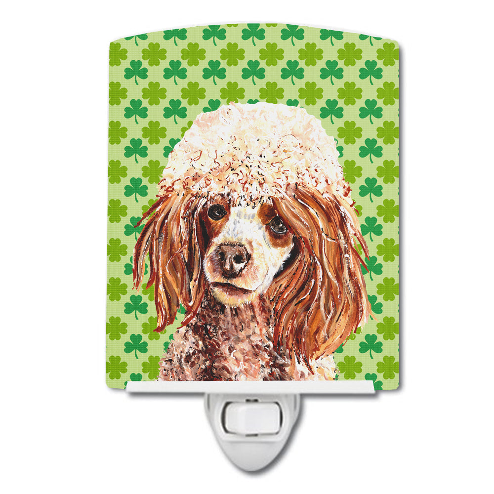 Red Miniature Poodle Lucky Shamrock St. Patrick's Day Ceramic Night Light SC9723CNL - the-store.com