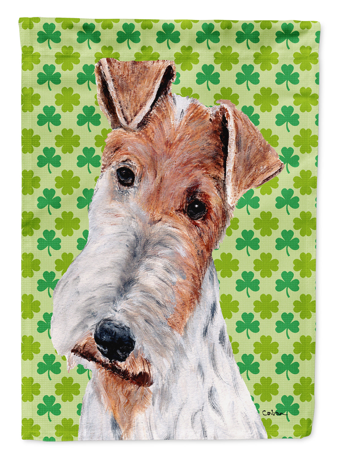 Wire Fox Terrier Lucky Shamrock St. Patrick&#39;s Day Flag Canvas House Size SC9724CHF  the-store.com.