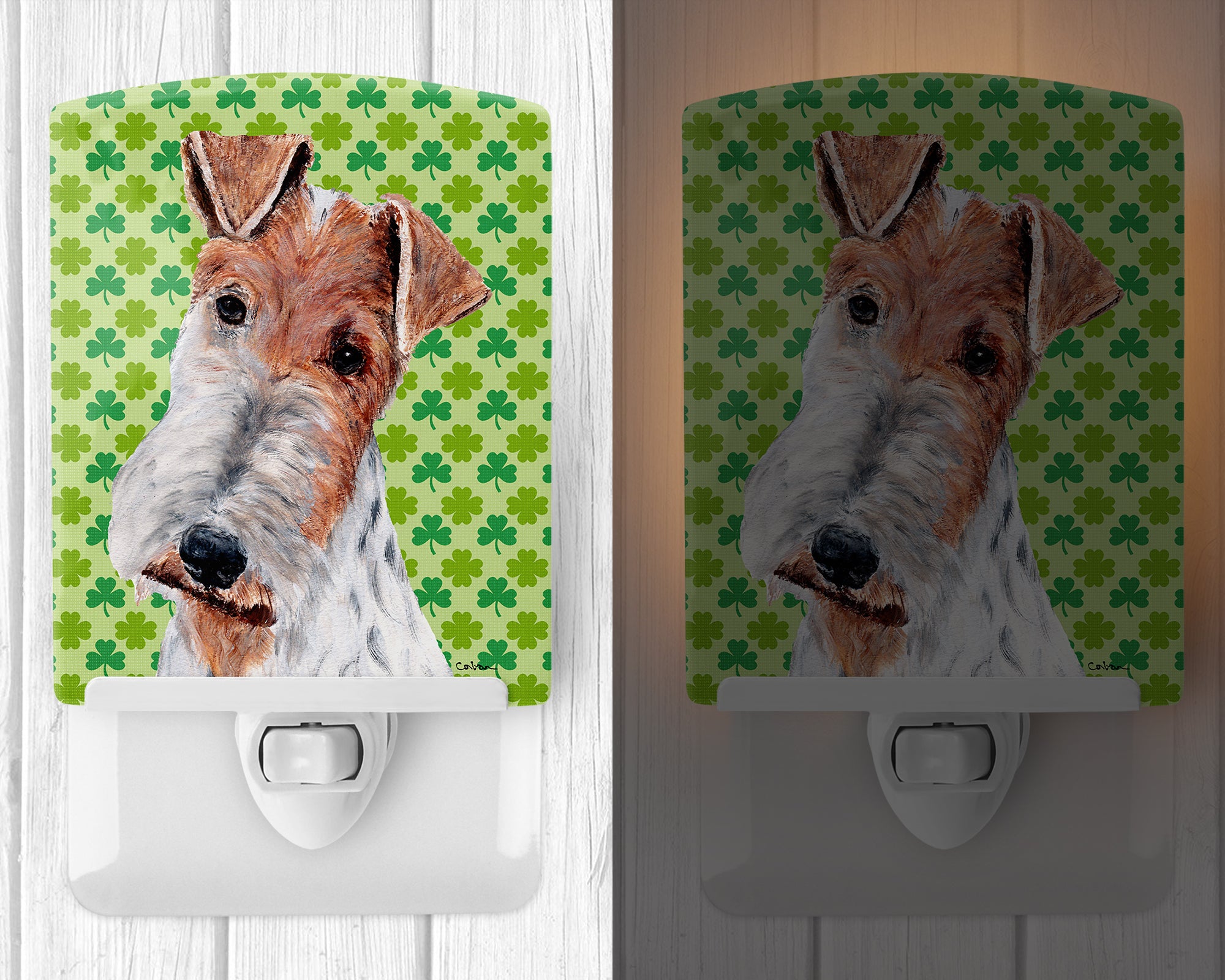 Wire Fox Terrier Lucky Shamrock St. Patrick's Day Ceramic Night Light SC9724CNL - the-store.com