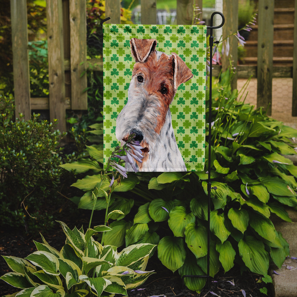 Wire Fox Terrier Lucky Shamrock St. Patrick's Day Flag Garden Size  the-store.com.