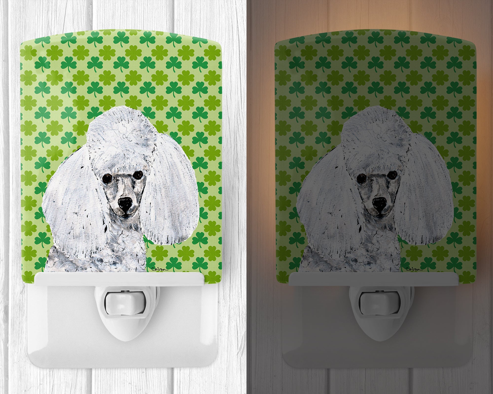 White Toy Poodle Lucky Shamrock St. Patrick's Day Ceramic Night Light SC9725CNL - the-store.com