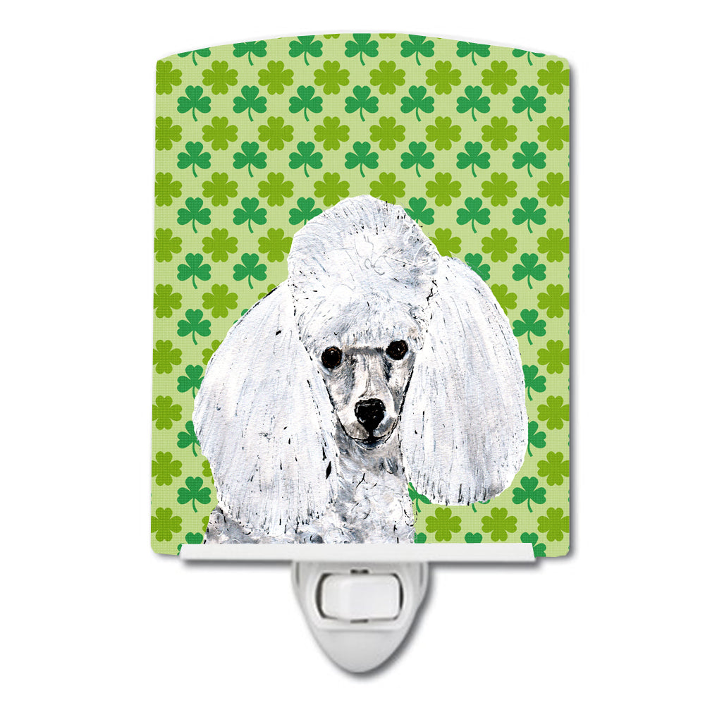 White Toy Poodle Lucky Shamrock St. Patrick's Day Ceramic Night Light SC9725CNL - the-store.com