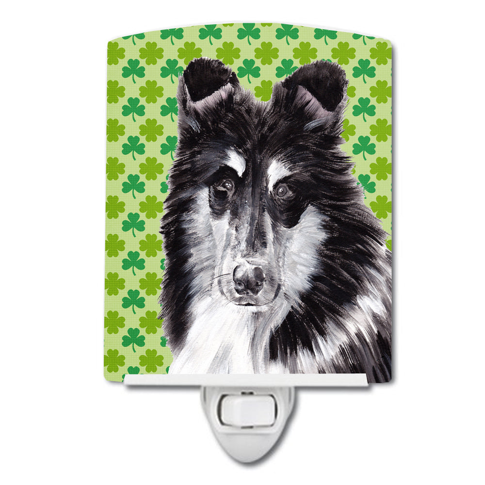 Black and White Collie Lucky Shamrock St. Patrick's Day Ceramic Night Light SC9726CNL - the-store.com