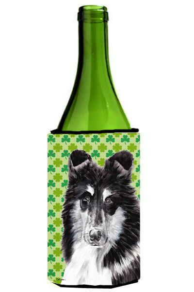 Black and White Collie Lucky Shamrock St. Patrick's Day Wine Bottle Beverage Insulator Hugger SC9726LITERK by Caroline's Treasures