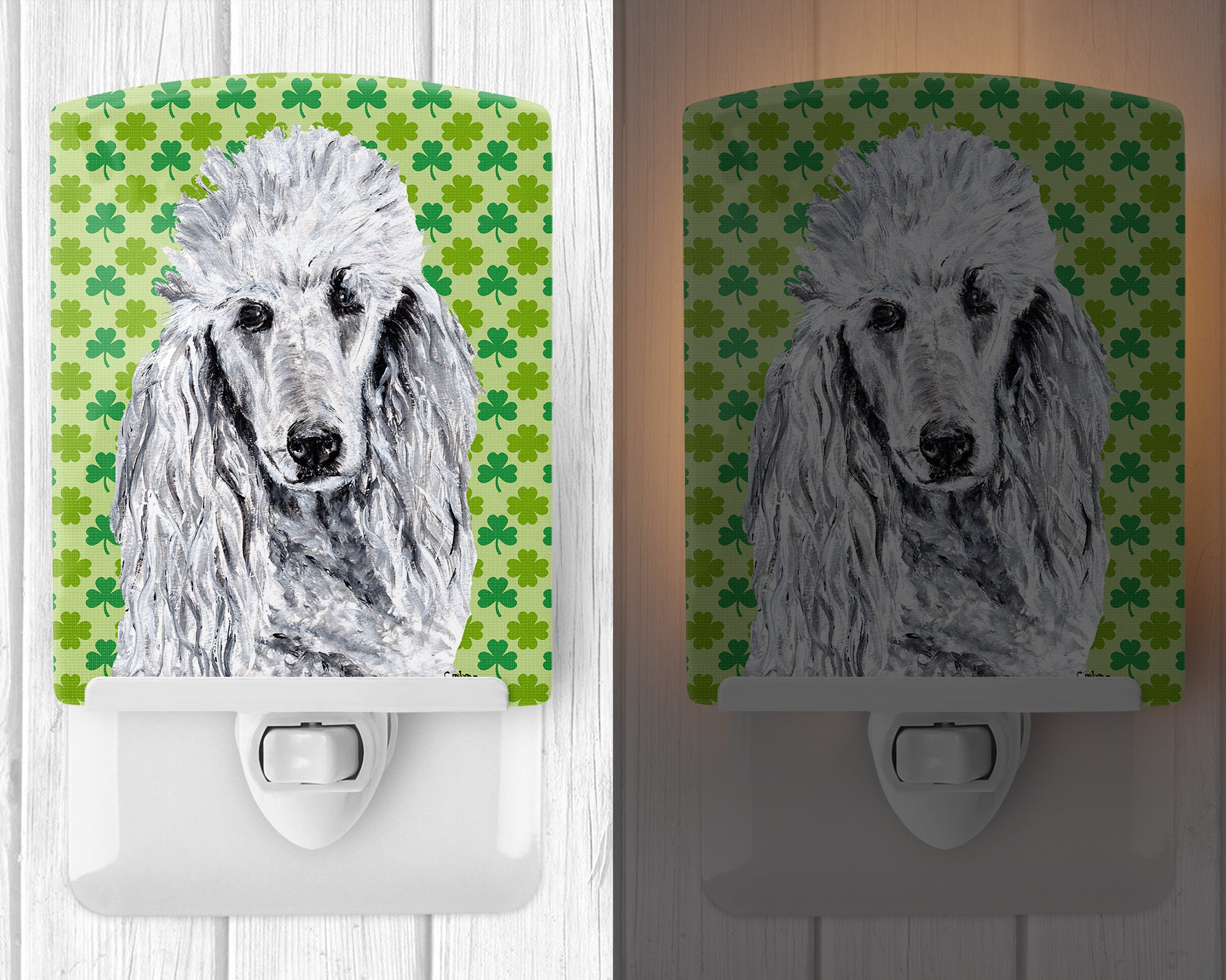 White Standard Poodle Lucky Shamrock St. Patrick's Day Ceramic Night Light SC9727CNL - the-store.com