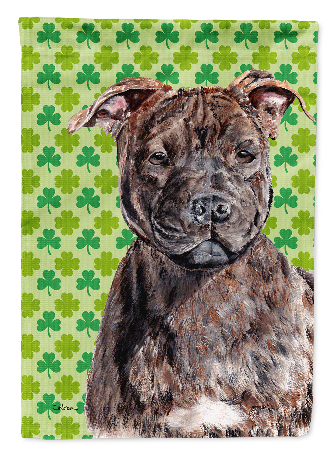 Staffordshire Bull Terrier Staffie Lucky Shamrock St. Patrick's Day Flag Garden Size  the-store.com.