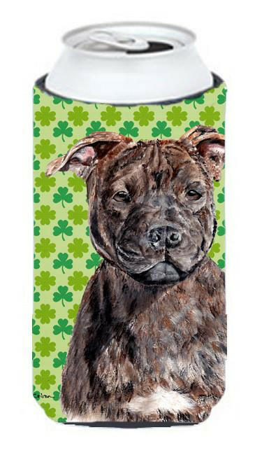 Staffordshire Bull Terrier Staffie Lucky Shamrock St. Patrick&#39;s Day Tall Boy Beverage Insulator Hugger SC9729TBC by Caroline&#39;s Treasures