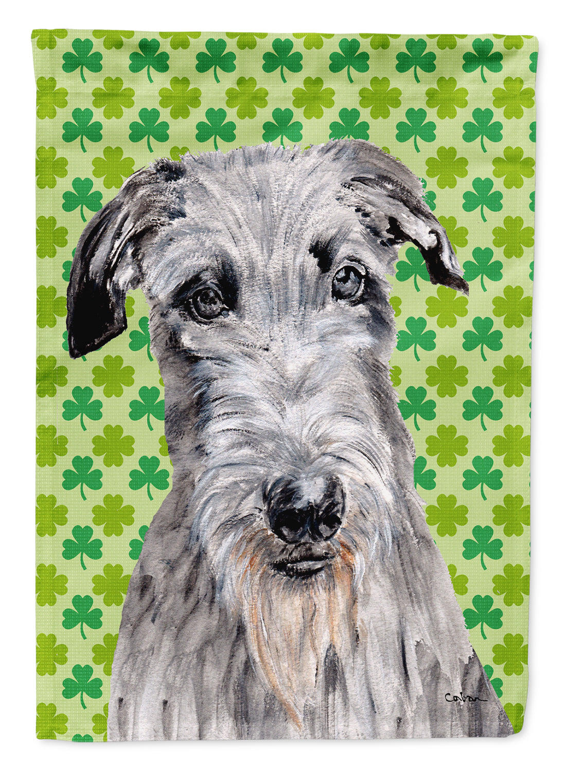 Scottish Deerhound Lucky Shamrock St. Patrick&#39;s Day Flag Canvas House Size SC9730CHF  the-store.com.