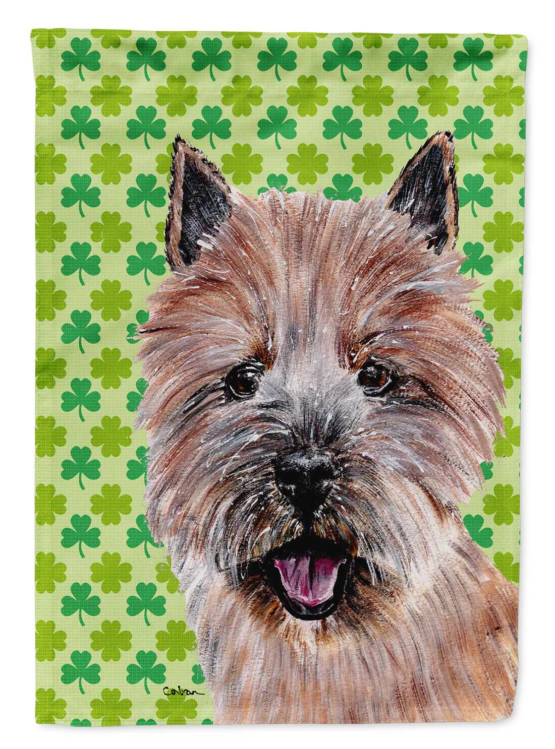 Norwich Terrier Lucky Shamrock St. Patrick's Day Flag Canvas House Size SC9734CHF  the-store.com.