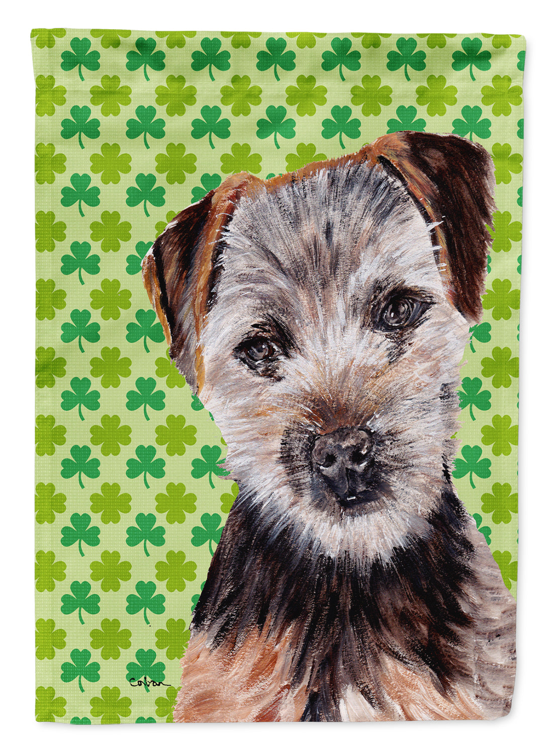 Norfolk Terrier Puppy Lucky Shamrock St. Patrick's Day Flag Canvas House Size SC9735CHF  the-store.com.