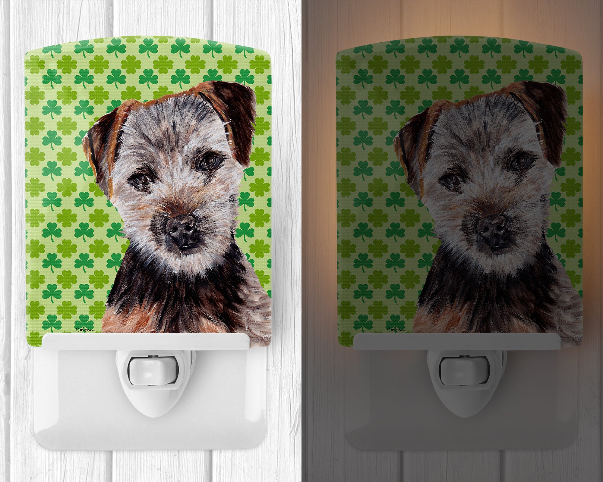 Norfolk Terrier Puppy Lucky Shamrock St. Patrick's Day Ceramic Night Light SC9735CNL - the-store.com