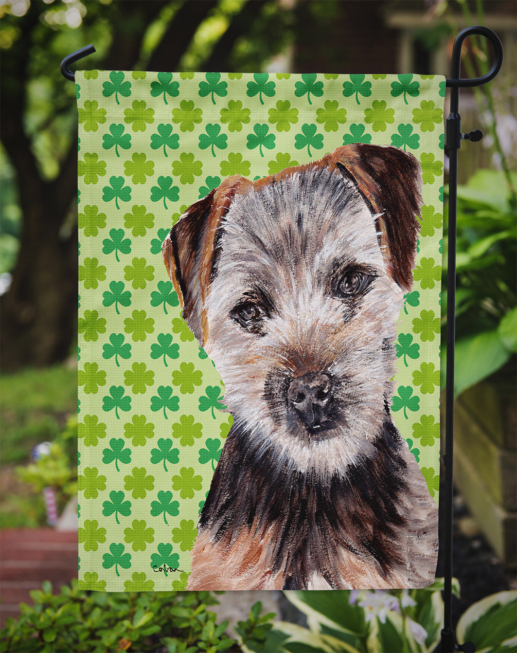 Norfolk Terrier Puppy Lucky Shamrock St. Patrick's Day Flag Garden Size  the-store.com.