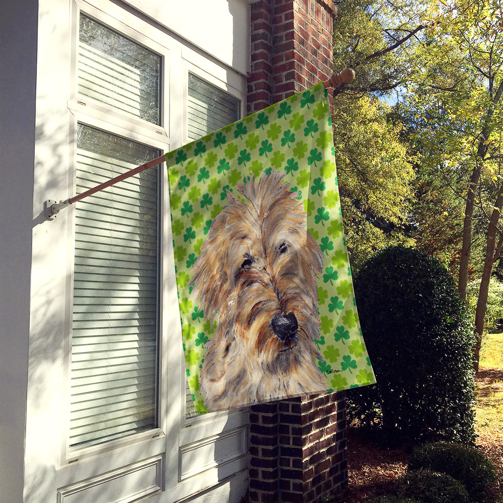 Golden Doodle 2 Lucky Shamrock St. Patrick's Day Flag Canvas House Size SC9739CHF  the-store.com.