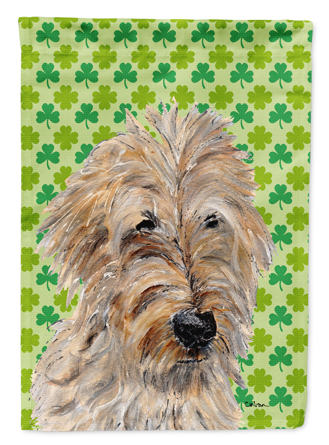 Golden Doodle 2 Lucky Shamrock St. Patrick's Day Flag Canvas House Size SC9739CHF  the-store.com.