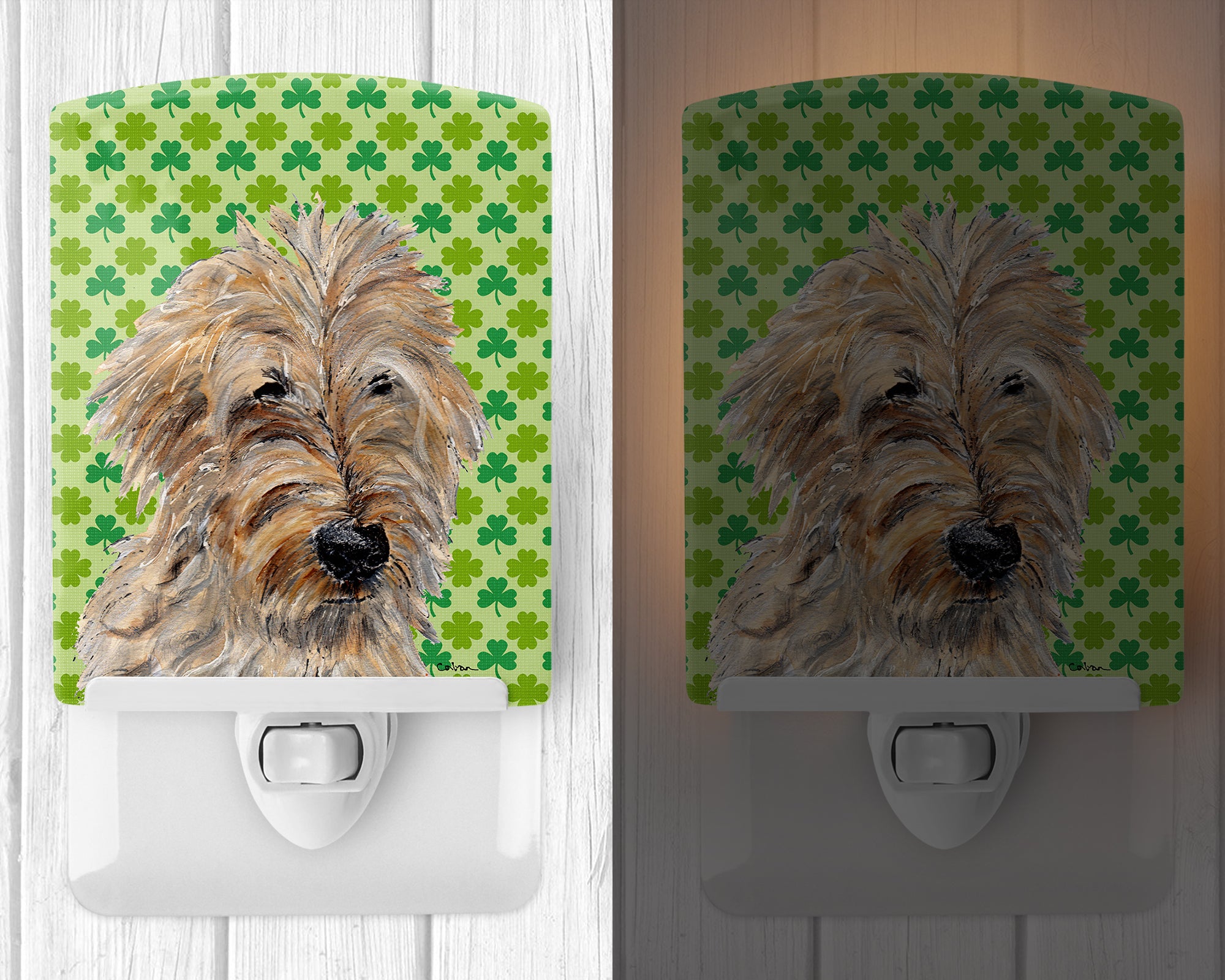 Golden Doodle 2 Lucky Shamrock St. Patrick's Day Ceramic Night Light SC9739CNL - the-store.com