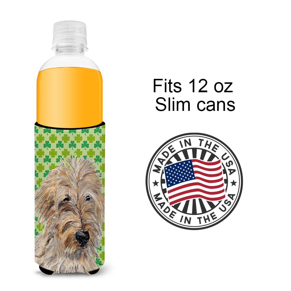 Golden Doodle 2 Lucky Shamrock St. Patrick's Day Ultra Beverage Insulators for slim cans SC9739MUK.