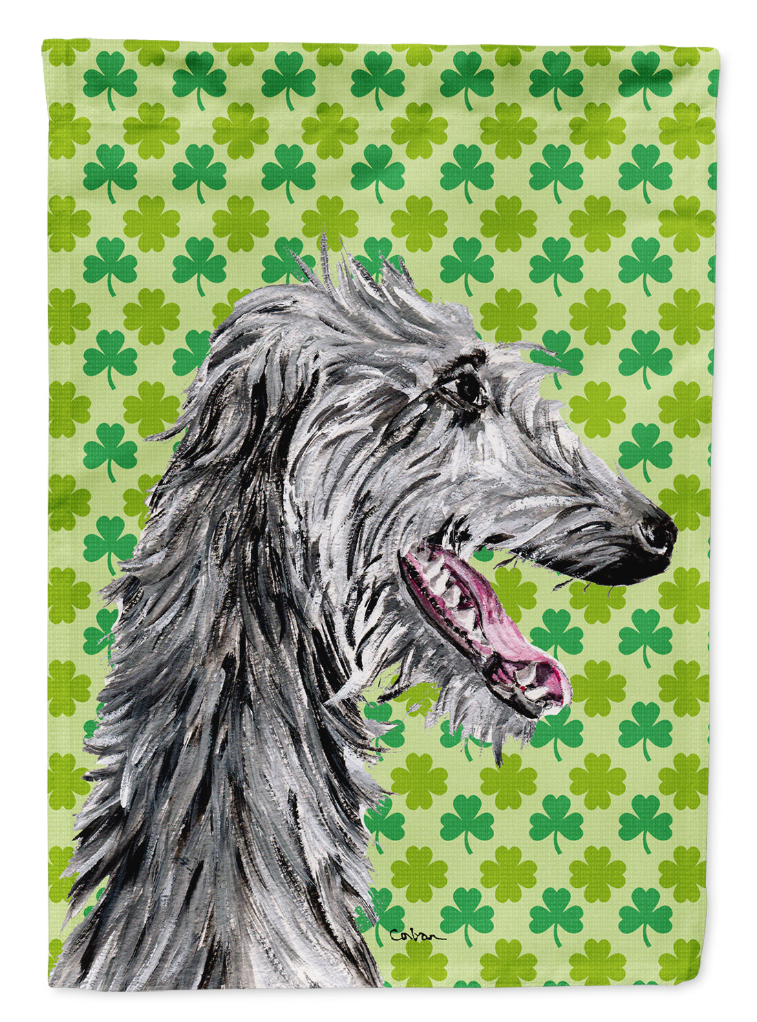 Scottish Deerhound Lucky Shamrock St. Patrick's Day Flag Canvas House Size SC9741CHF  the-store.com.