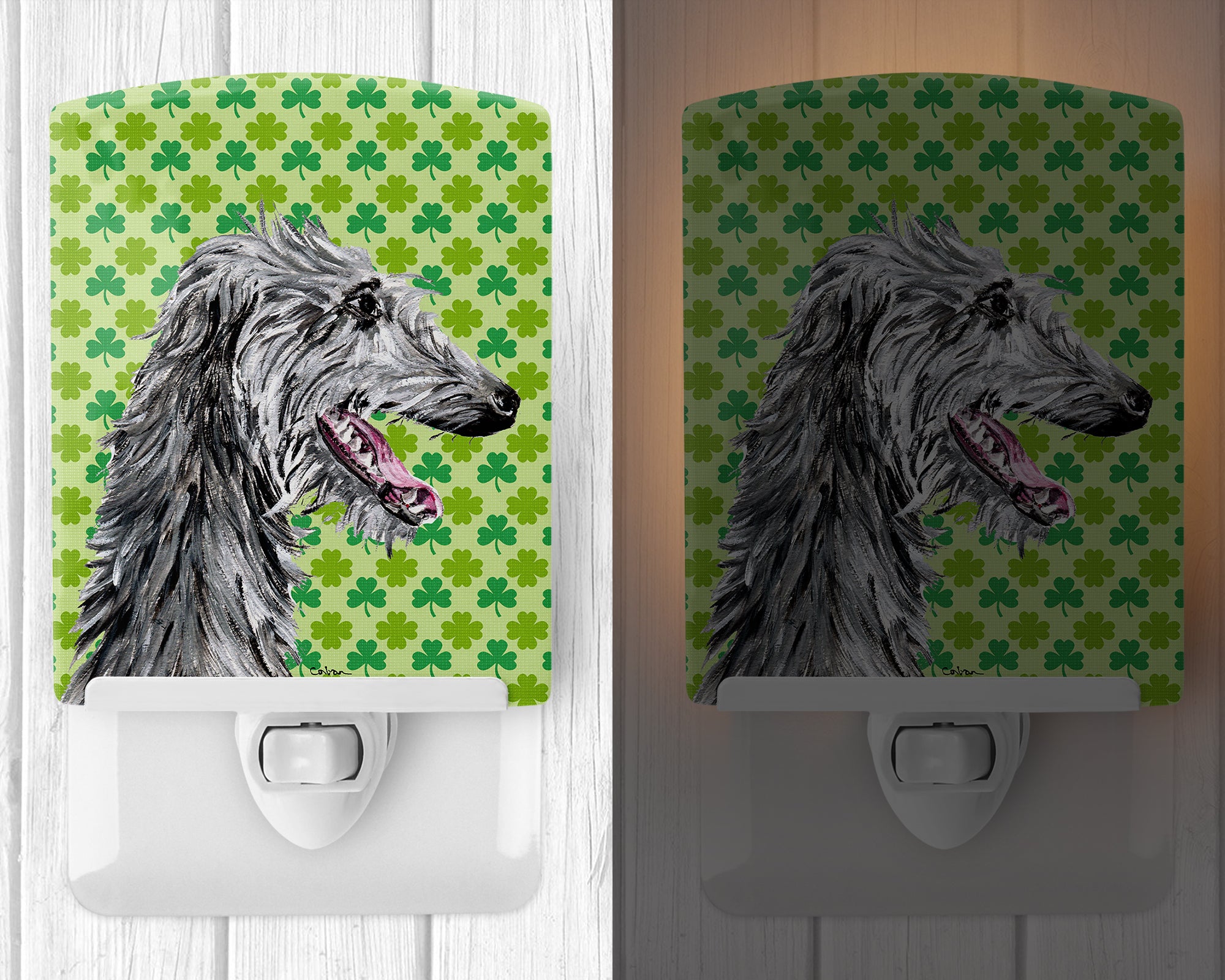 Scottish Deerhound Lucky Shamrock St. Patrick's Day Ceramic Night Light SC9741CNL - the-store.com