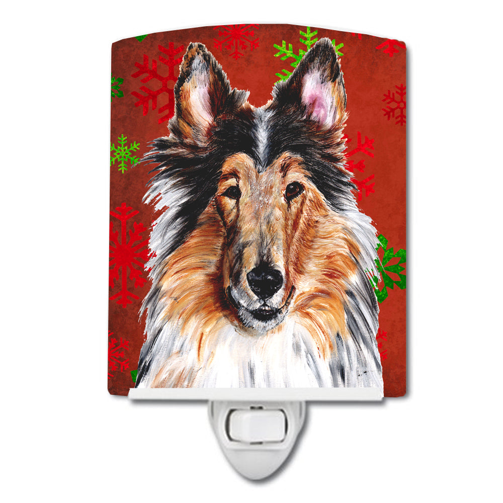 Collie Red Snowflakes Holiday Ceramic Night Light SC9742CNL - the-store.com