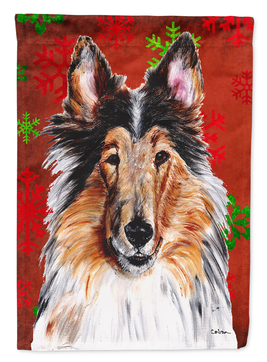 Collie Red Snowflakes Holiday Flag Garden Size SC9742GF  the-store.com.