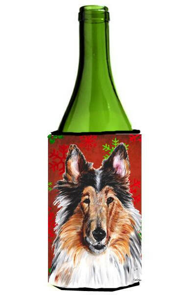 Collie Red Snowflakes Holiday Wine Bottle Beverage Insulator Hugger SC9742LITERK by Caroline's Treasures