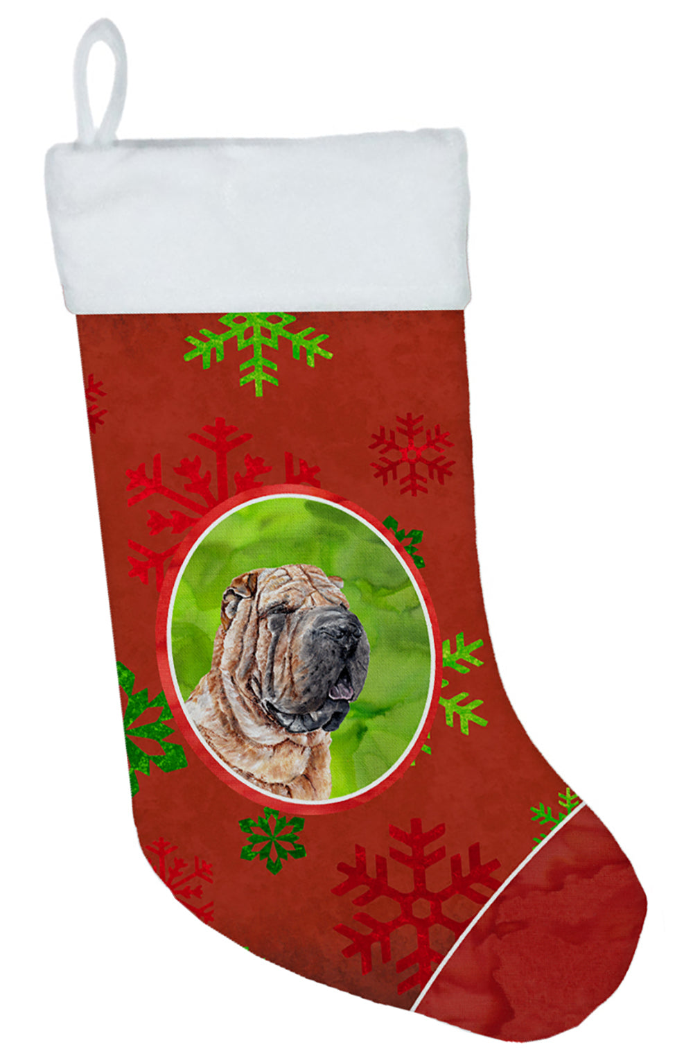 Shar Pei Red Snowflakes Holiday Christmas Stocking SC9743-CS  the-store.com.