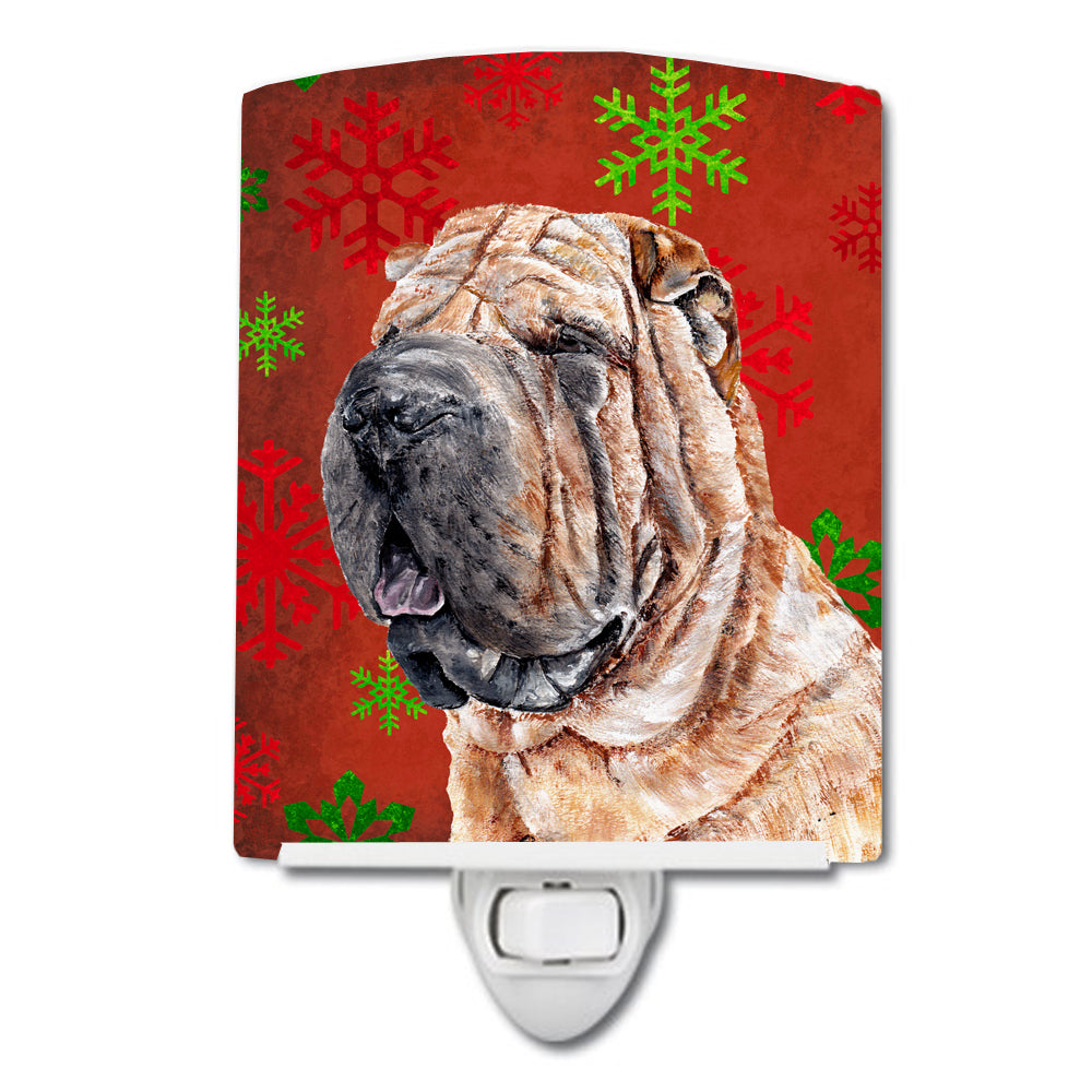 Shar Pei Red Snowflakes Holiday Ceramic Night Light SC9743CNL - the-store.com