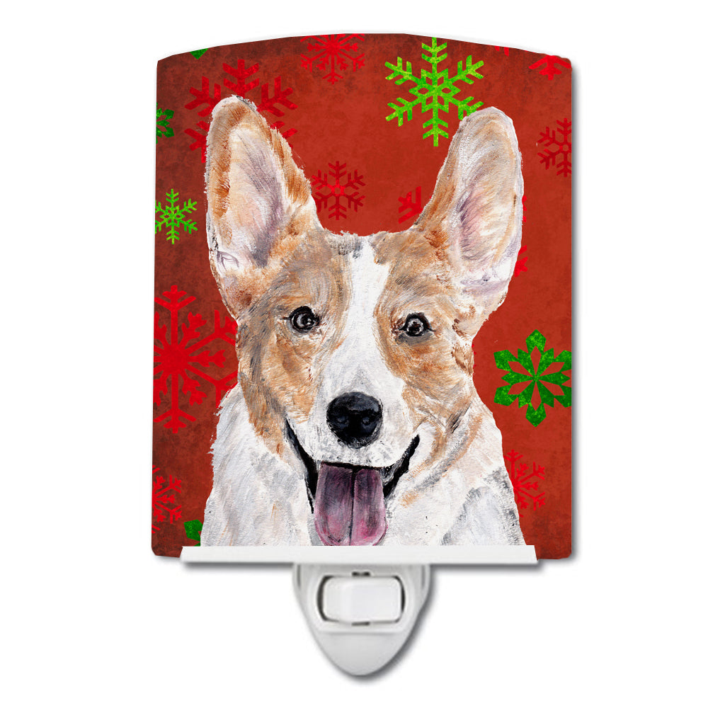 Cardigan Corgi Red Snowflakes Holiday Ceramic Night Light SC9744CNL - the-store.com