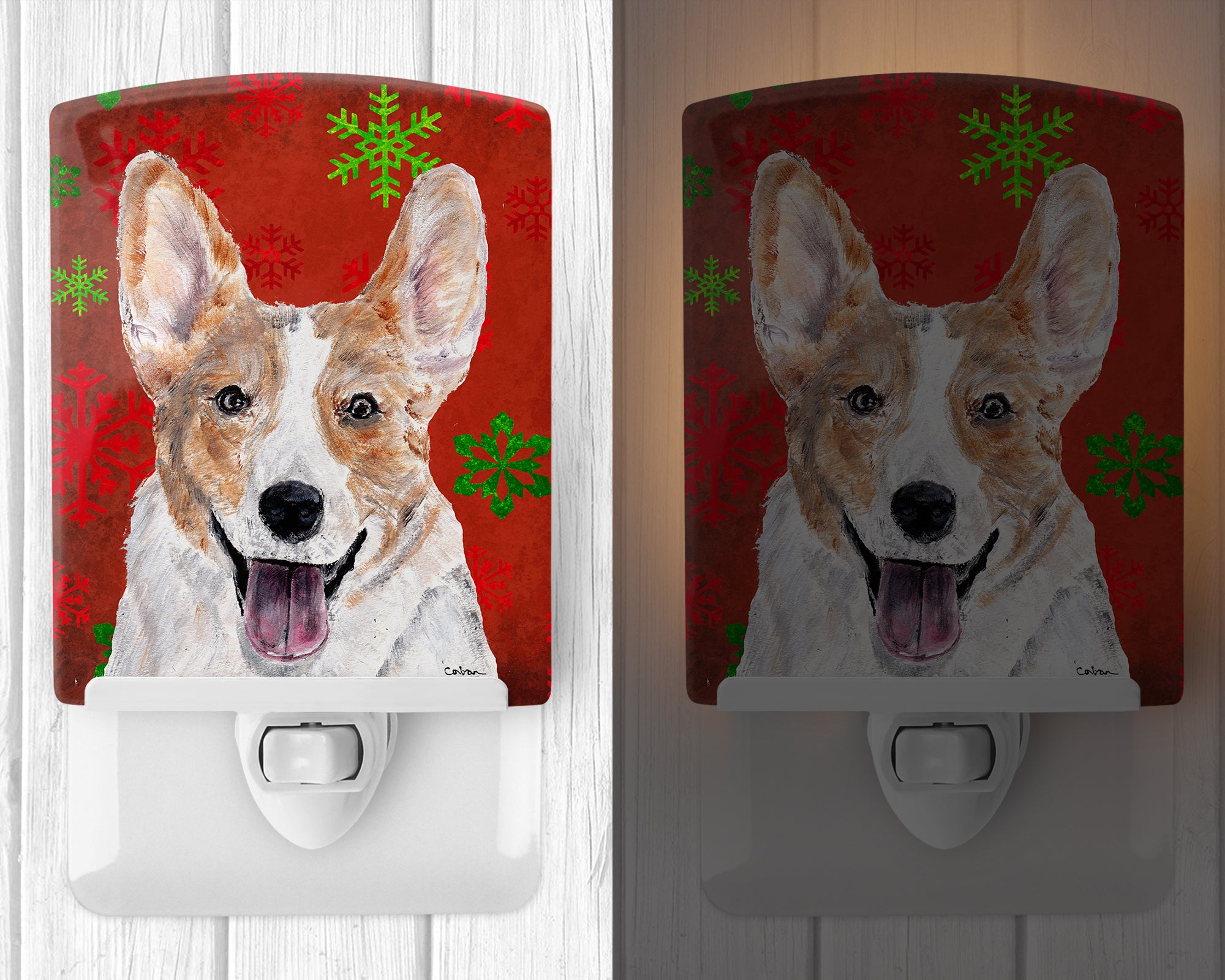 Cardigan Corgi Red Snowflakes Holiday Ceramic Night Light SC9744CNL - the-store.com