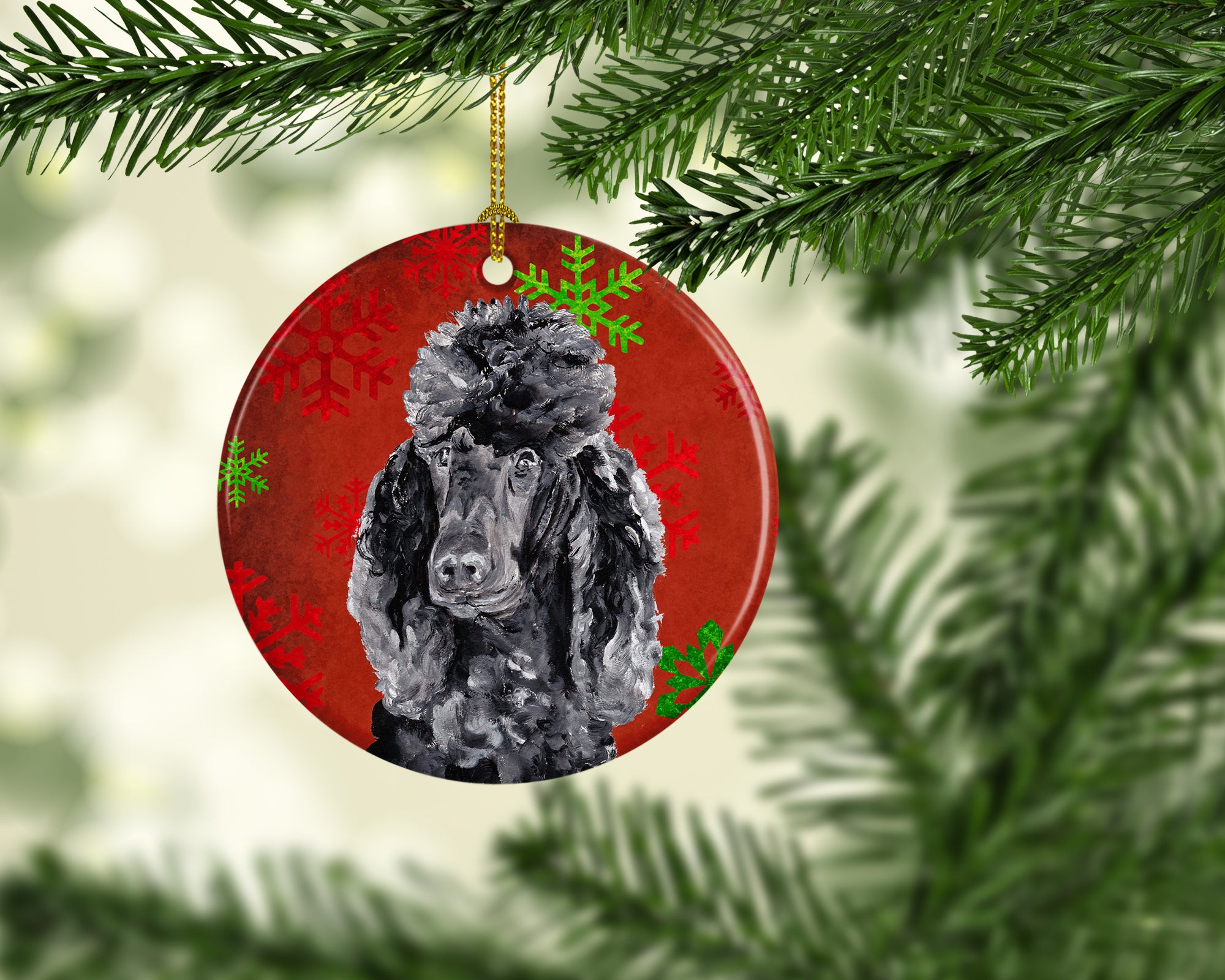 Black Standard Poodle Red Snowflakes Holiday Ceramic Ornament SC9746CO1 - the-store.com