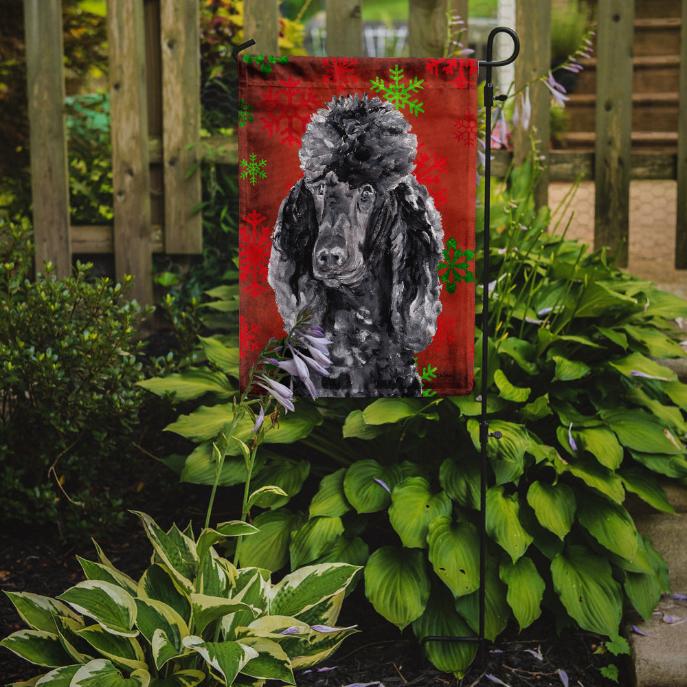 Black Standard Poodle Red Snowflakes Holiday Flag Garden Size SC9746GF  the-store.com.