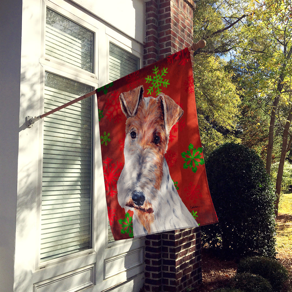 Wire Fox Terrier Red Snowflakes Holiday Flag Canvas House Size SC9748CHF  the-store.com.