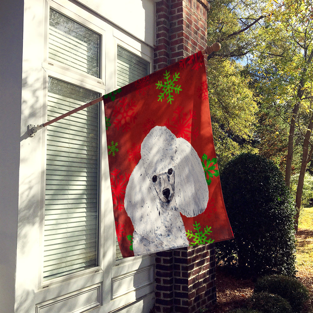 White Toy Poodle Red Snowflakes Holiday Flag Canvas House Size SC9749CHF  the-store.com.