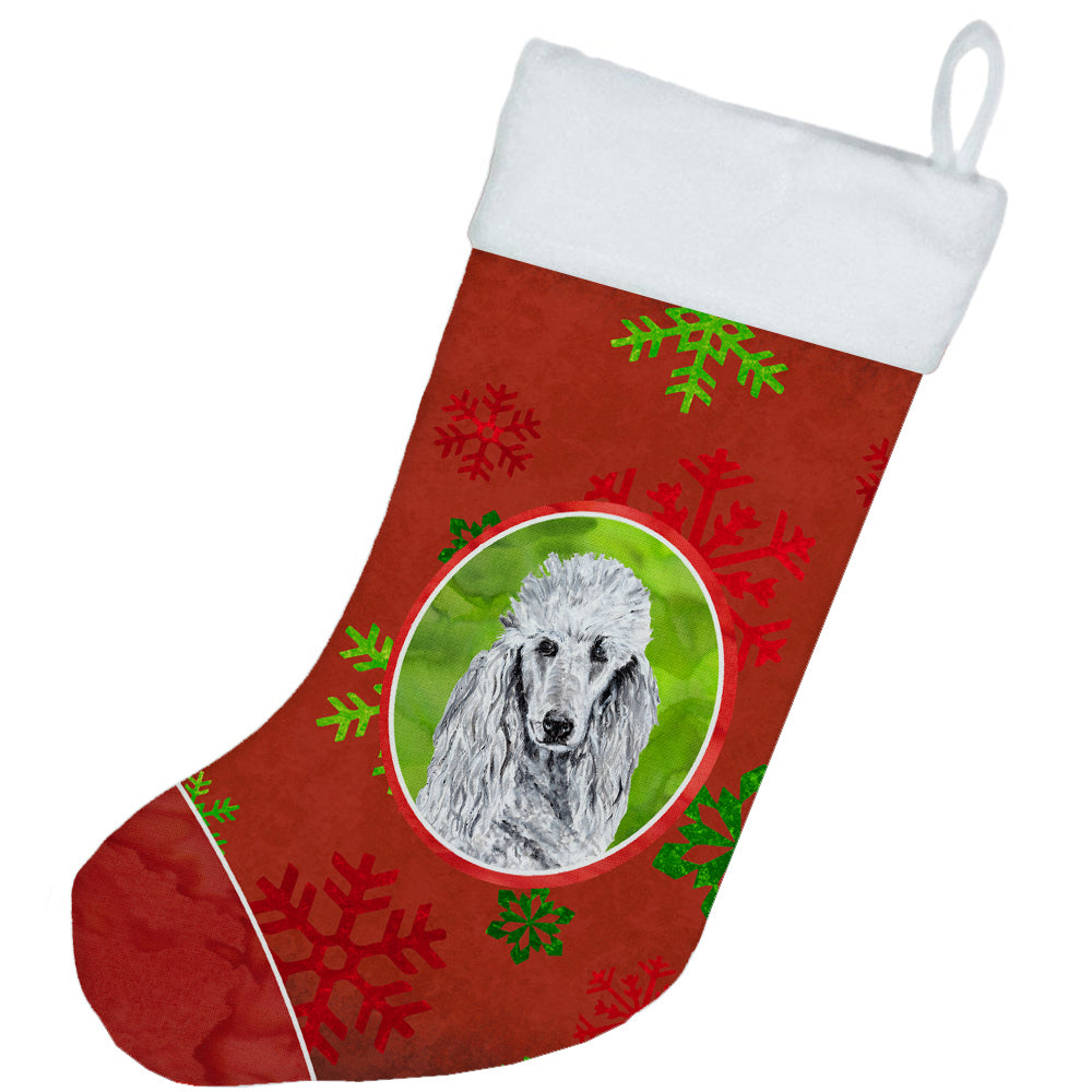 White Standard Poodle Red Snowflakes Holiday Christmas Stocking SC9751-CS  the-store.com.