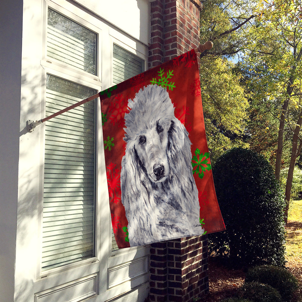 White Standard Poodle Red Snowflakes Holiday Flag Canvas House Size SC9751CHF  the-store.com.