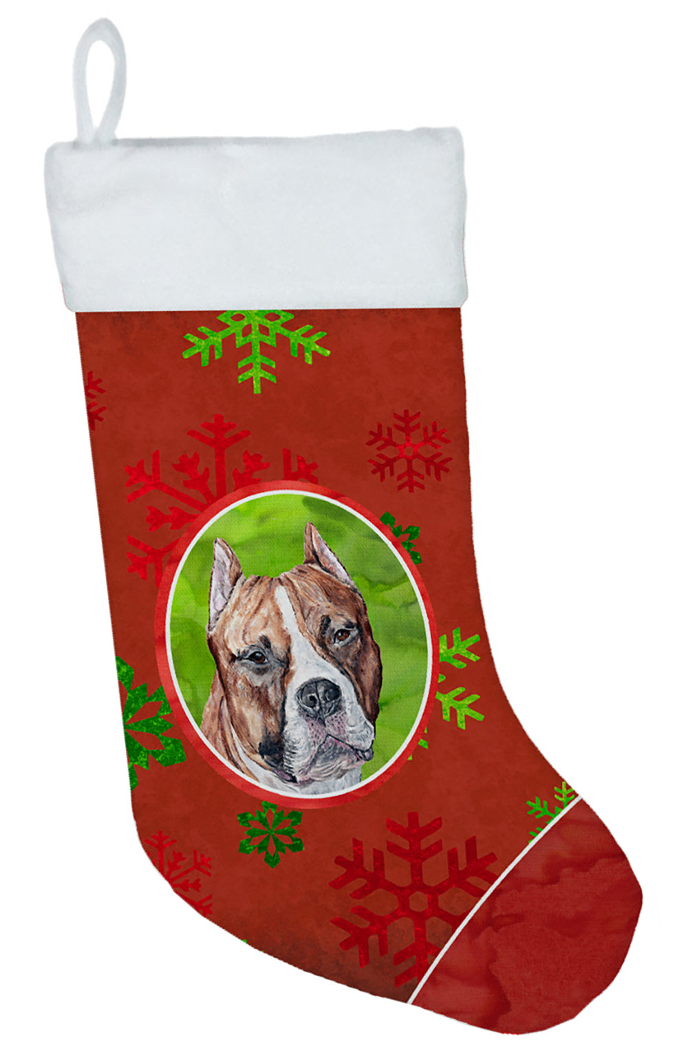 Staffordshire Bull Terrier Staffie Red Snowflakes Holiday Christmas Stocking SC9752-CS  the-store.com.