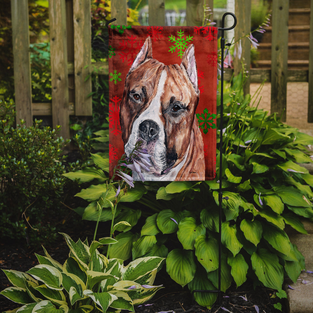 Staffordshire Bull Terrier Staffie Red Snowflakes Holiday Flag Garden Size SC9752GF  the-store.com.