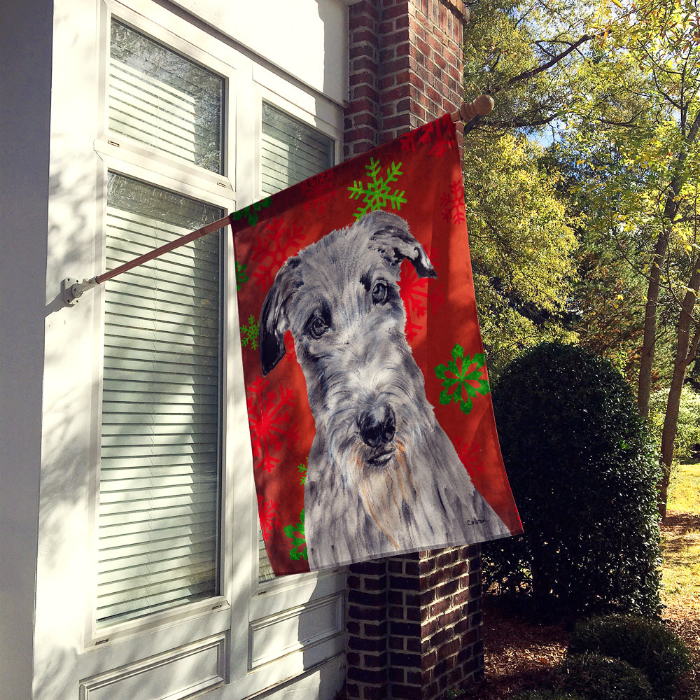 Scottish Deerhound Red Snowflakes Holiday Flag Canvas House Size SC9754CHF  the-store.com.