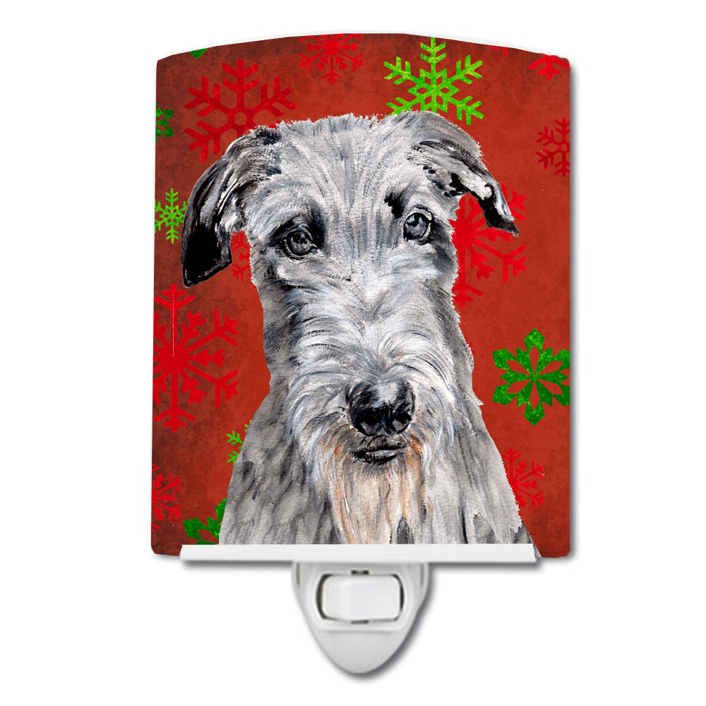 Scottish Deerhound Red Snowflakes Holiday Ceramic Night Light SC9754CNL - the-store.com