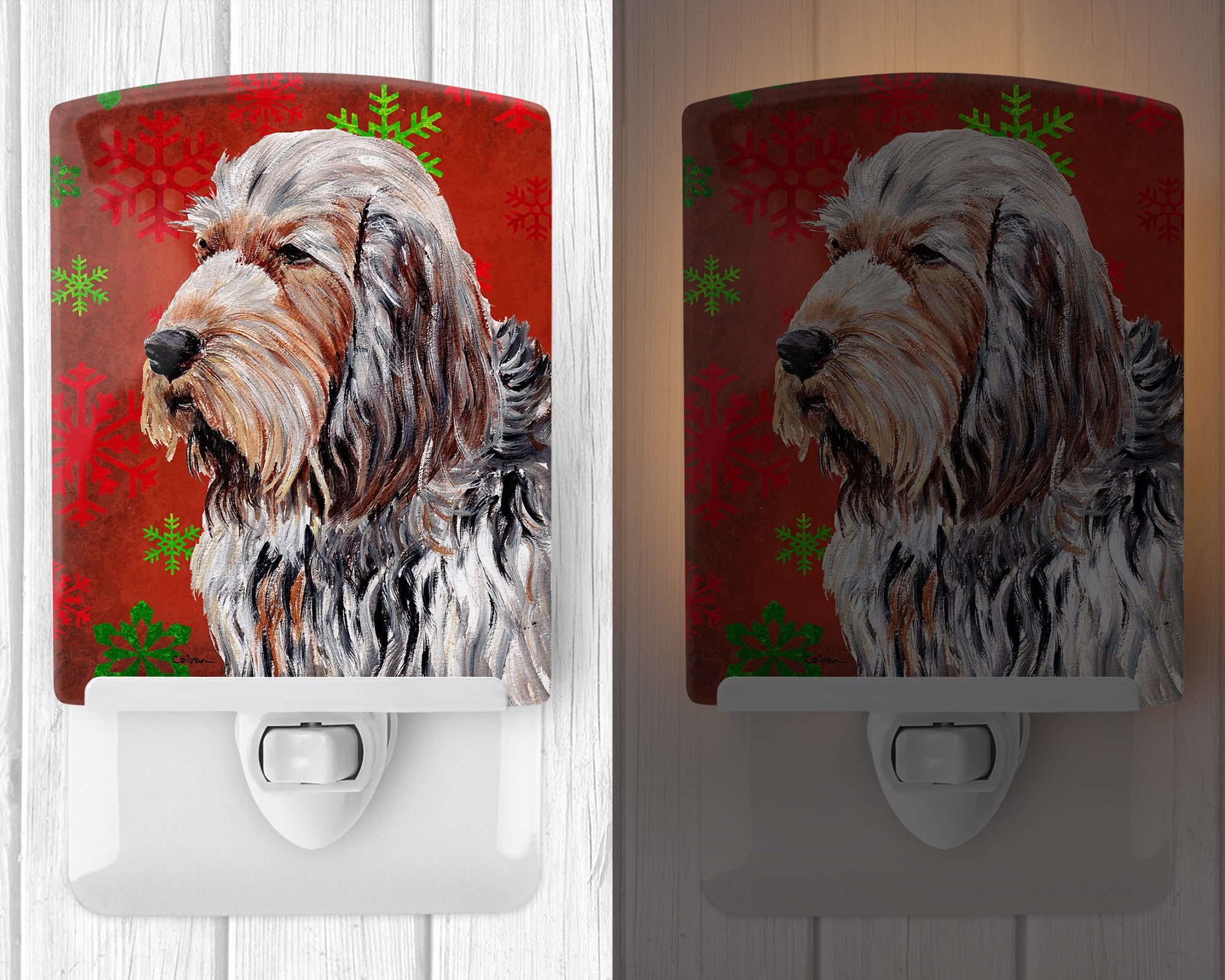 Otterhound Red Snowflakes Holiday Ceramic Night Light SC9756CNL - the-store.com