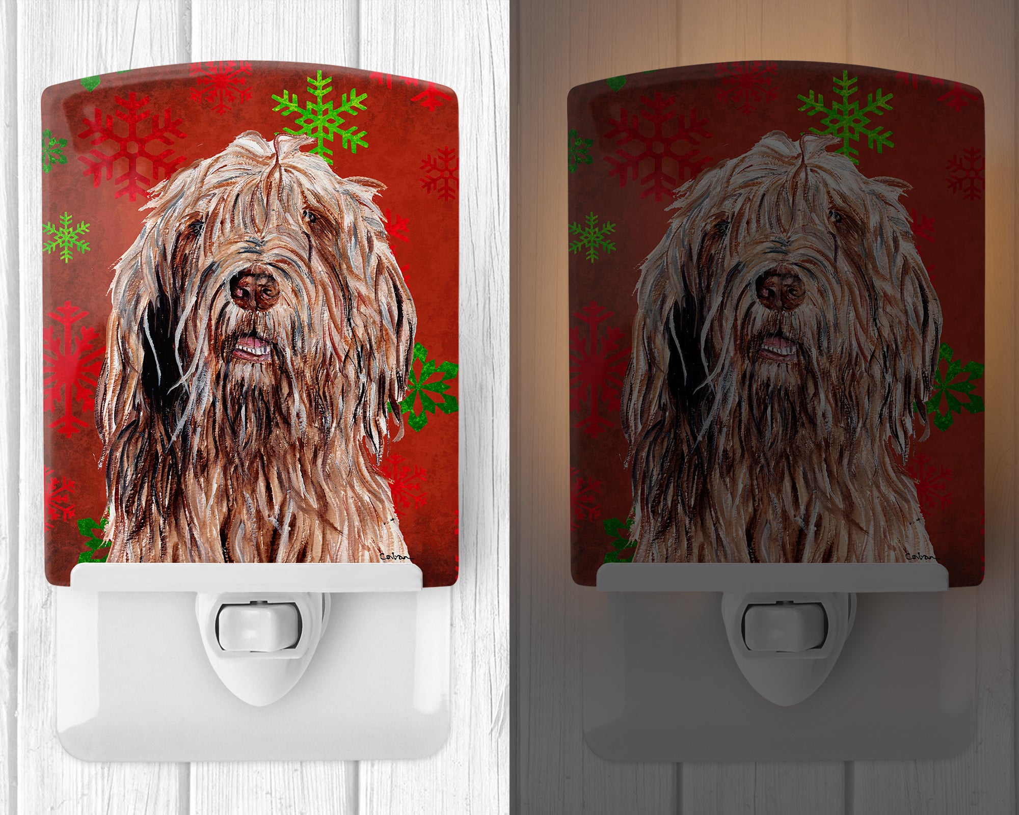 Otterhound Red Snowflakes Holiday Ceramic Night Light SC9757CNL - the-store.com