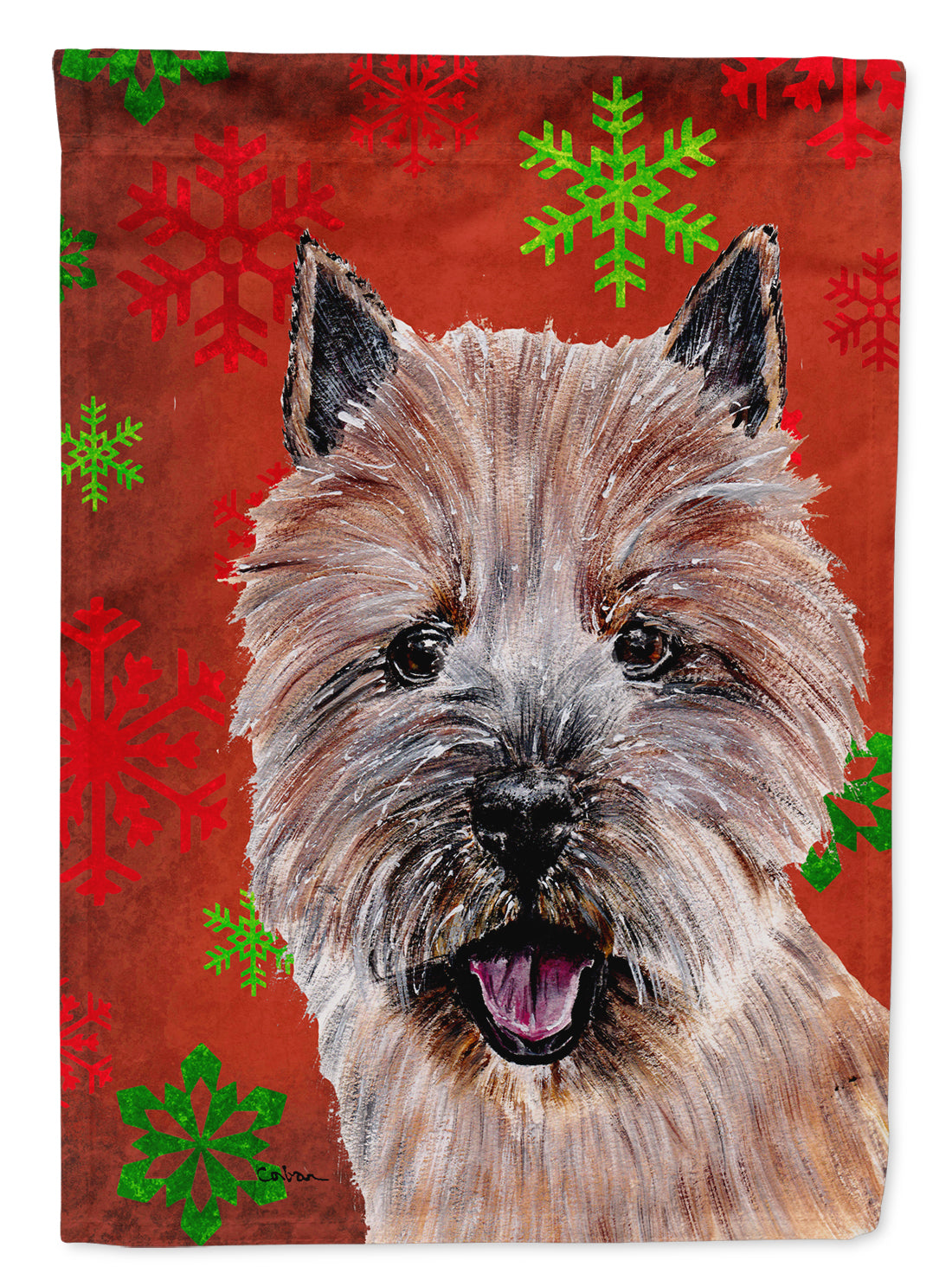 Norwich Terrier Red Snowflakes Holiday Flag Garden Size SC9758GF  the-store.com.