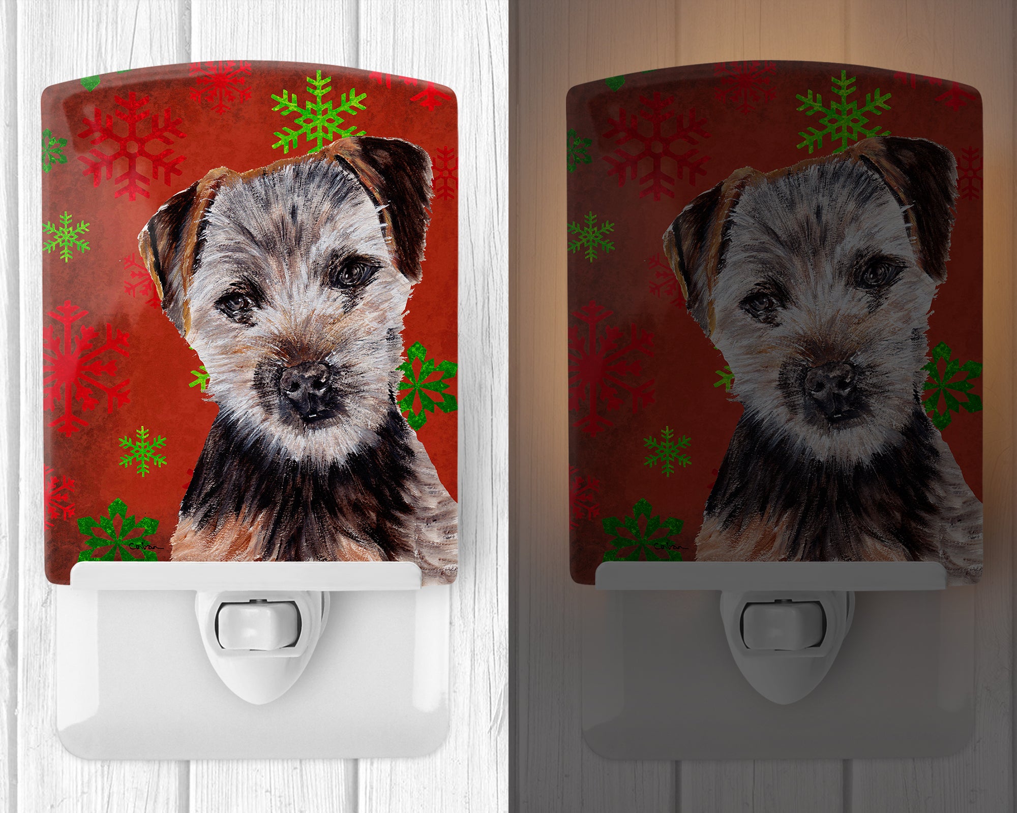 Norfolk Terrier Puppy Red Snowflakes Holiday Ceramic Night Light SC9759CNL - the-store.com