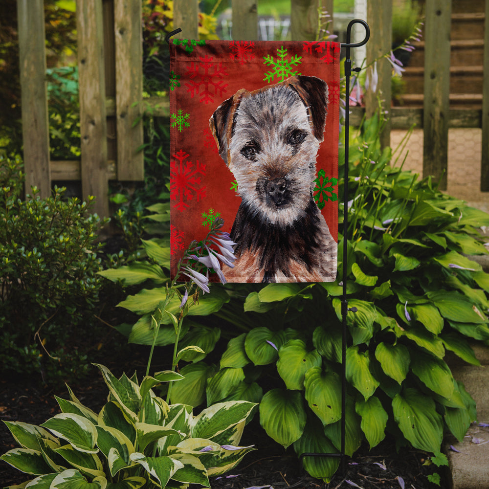 Norfolk Terrier Puppy Red Snowflakes Holiday Flag Garden Size SC9759GF  the-store.com.