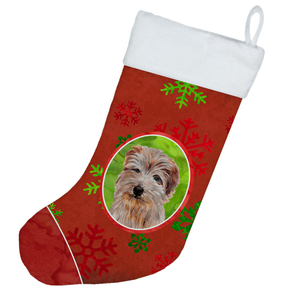 Norfolk Terrier Red Snowflakes Holiday Christmas Stocking SC9760-CS  the-store.com.