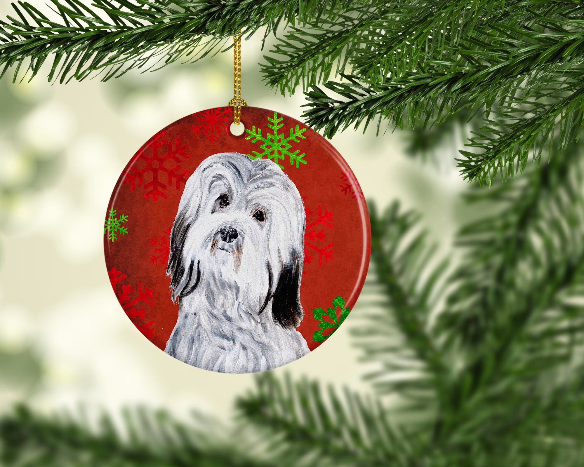 Havanese Red Snowflakes Holiday Ceramic Ornament SC9761CO1 - the-store.com