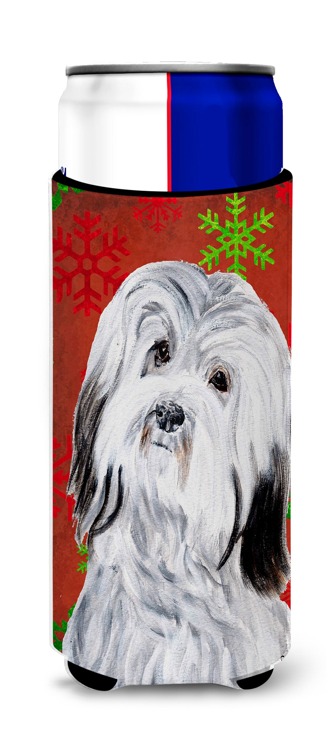 Havanese Red Snowflakes Holiday Ultra Beverage Insulators for slim cans SC9761MUK.